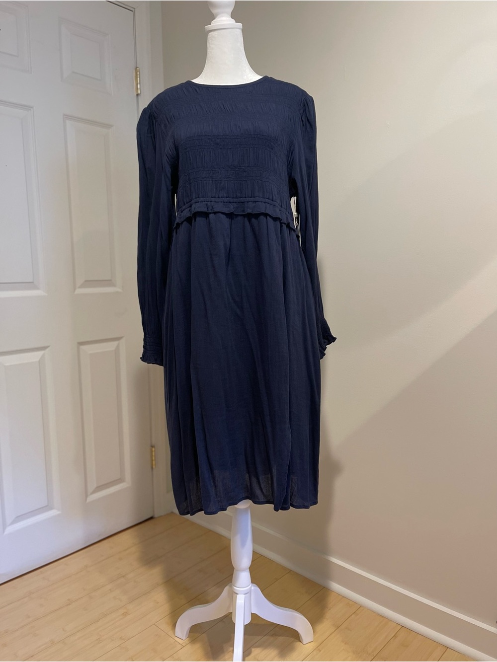 Nordstrom Navy Long Sleeve Midi Dress with Smocked Bodice